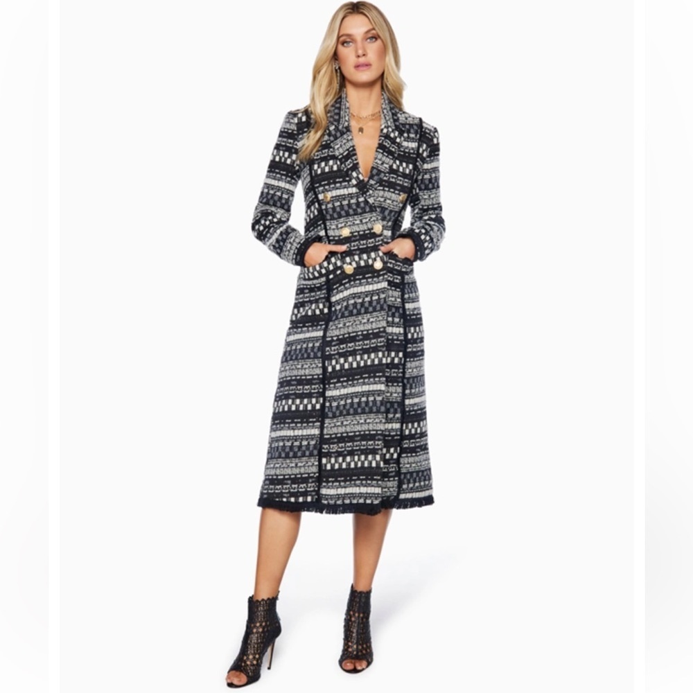 Ramy Brook Erinn pea coat XXS tweed sequin stripe black white grey
